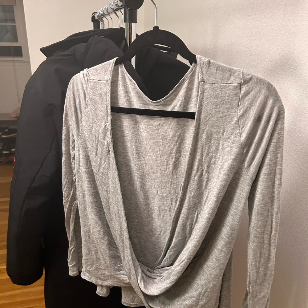 Grey long sleeve top with open back